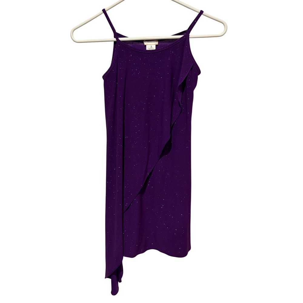Sally Miller Couture Girls Purple Glitter Ruffle Asymmetrical Party Dress Sz 10